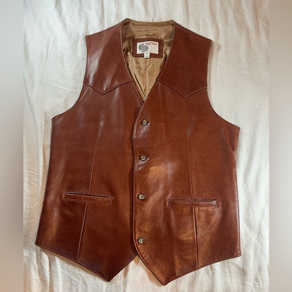 Vtg Silton Leather Vest Mens Size 40 Tall Brown Western Cowboy Rodeo - Picture 1 of 13